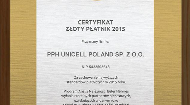 Unicell Poland laureatem Plebiscytu Złoty Płatnik 2015